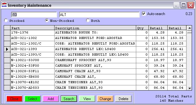 Inventory Maintenance - Searching